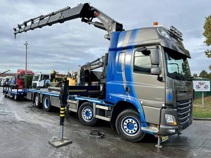 DAF CF 480 8x2 + CRANE X-HIPRO HIAB 658 EP-6 + JUMBO 2 AXLES (78cm H) TRAILER - TOP CONDITION