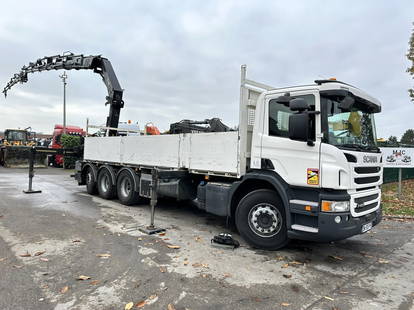 Scania P450 8x4 TRIDEM + CRANE HIAB 377 E-6 + FLY-JIB 70 X-4 - ROTATOR - 5/6F - PLATFORM 7m20 - LIFT + STEERING AXLE - E6