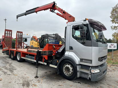 Renault Premium 400 6x2 MACHINE TRANSPORTER + CRANE HMF 1823 K2 - MECHANICAL ENGINE / POMPE MECANIQUE